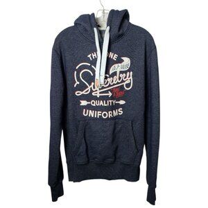 Superdry Grit Tab Men Hoodie Pullover With Drawstrings Navy Blue Large